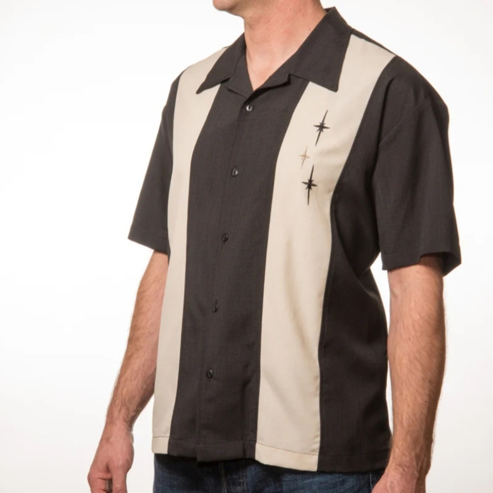 SALE! Steady 3 Star Panel Bowling Style Short Sleeve Shirt Mens Medium